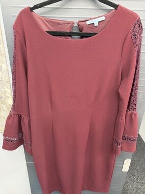 ANTONIO MELANI Rosewood Lace-Trim Bell Sleeve Dress